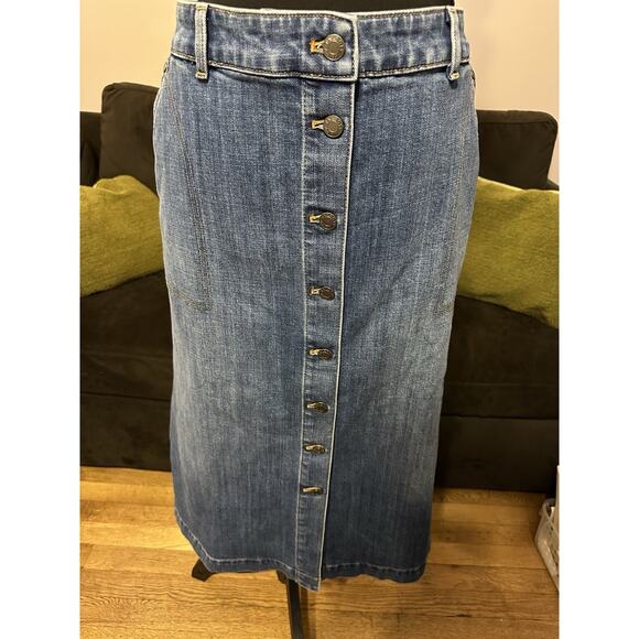 Talbots Dresses & Skirts - Talbots Denim Midi Button Front Skirt Size 14 New Blue Jean Classic Casual